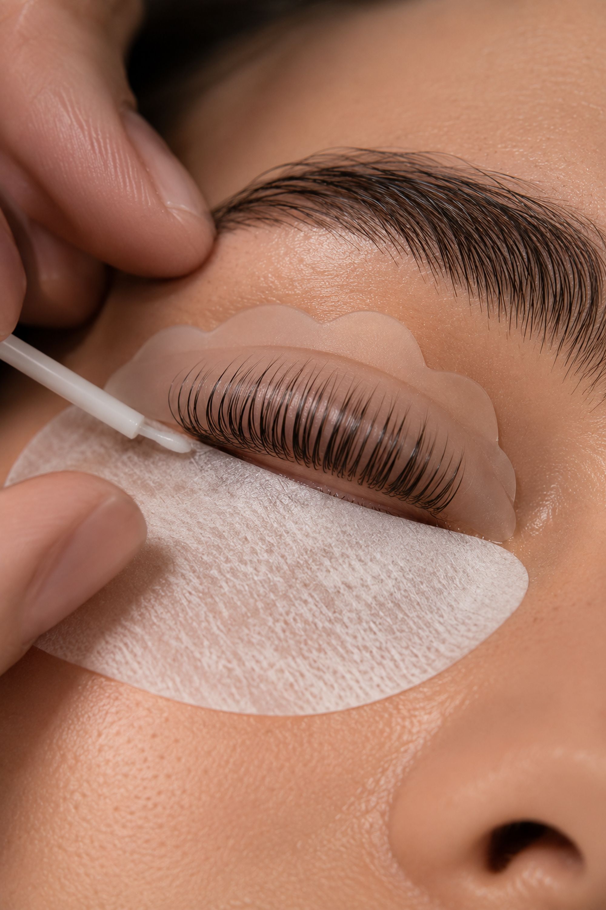 Lash lift in Newark, CA — lashes set on a silicone shield during a lash lift